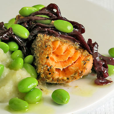 spiced salmon with sunchoke puree Red Wine with Fish