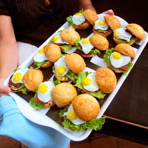 spam sliders with quail eggs