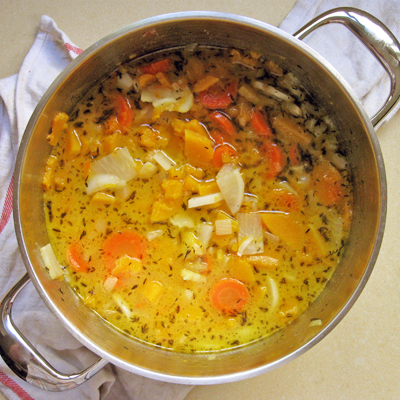 prepping squash soup