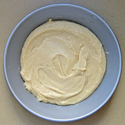 cake batter in pan