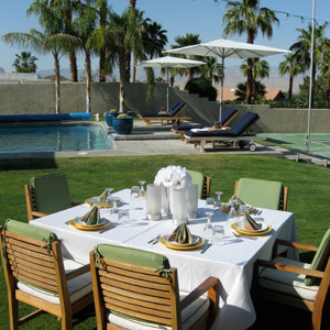 Palm Springs poolside dinner table